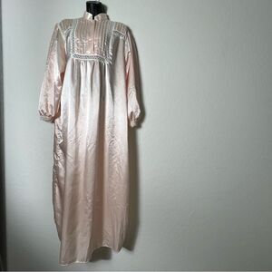 Elise Stevens Vintage Satin Flannel Lined High Neck Lace Ribbon Long Nightgown M